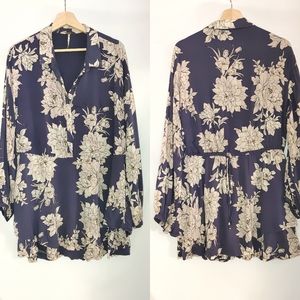 Free People Floral Mini Dress - Navy and Cream
